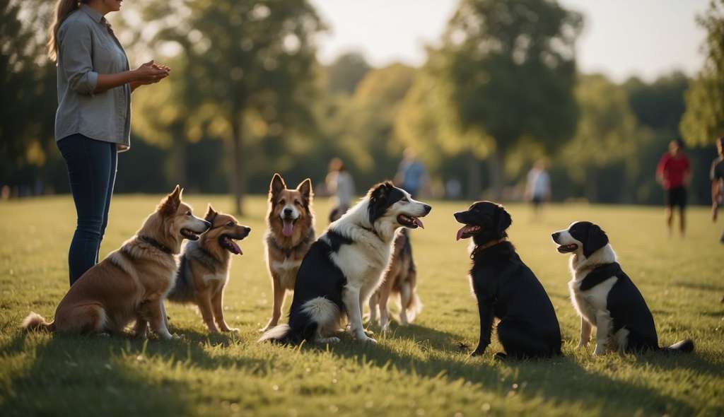 Trainer training dogs