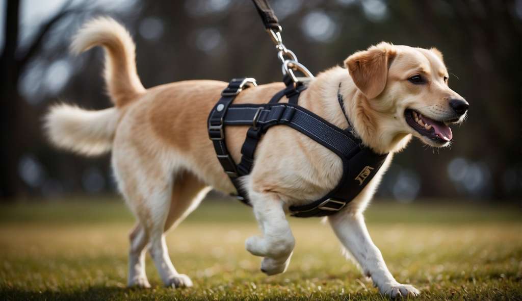 Labrador wearing dog harness
