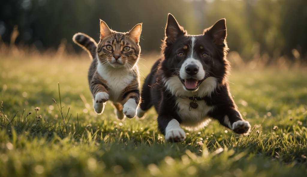cat and dog playing
