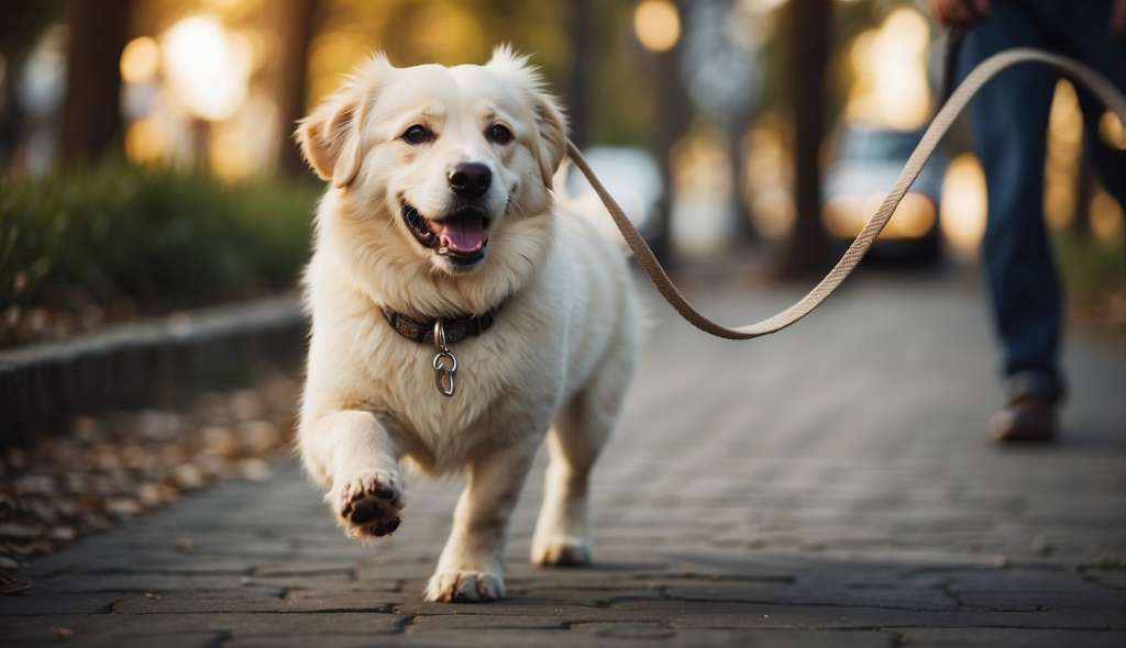 dog walking on leash