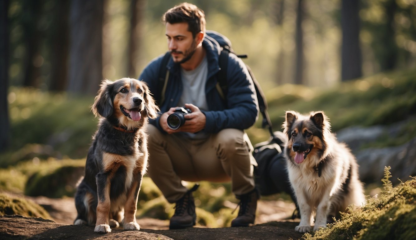 Dog people hiking, camping, and playing with their pets outdoors