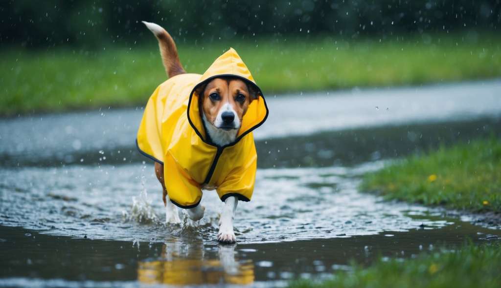 dog wearing rain coat