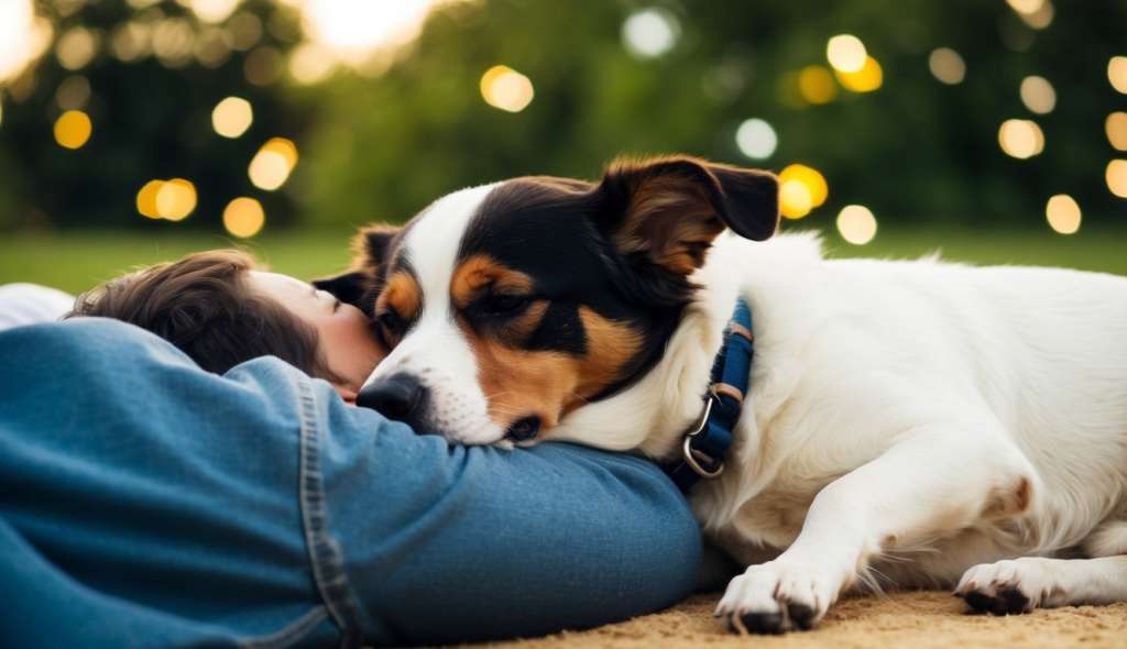 Jack Russell Terrier cuddling owner