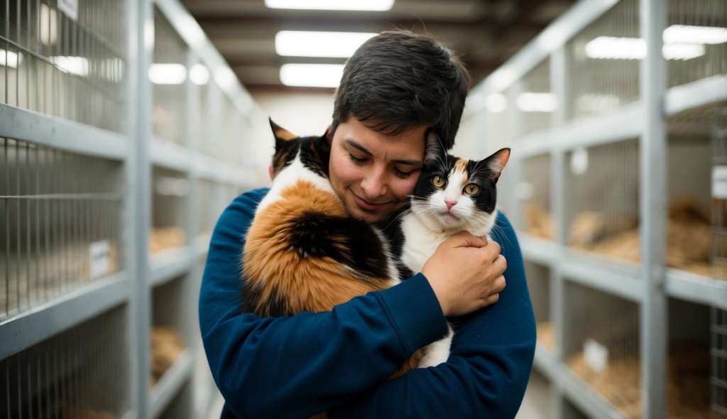 Woman with two shelter cats