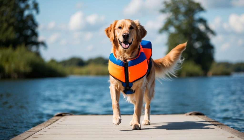 dog wearing life jacket