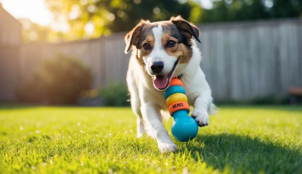 dog with dog toy by Kong