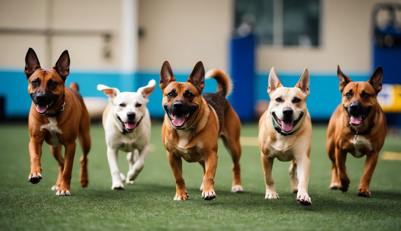 A group of well-behaved dogs participating in training exercises at Sheffield Dog Trainers' facility
