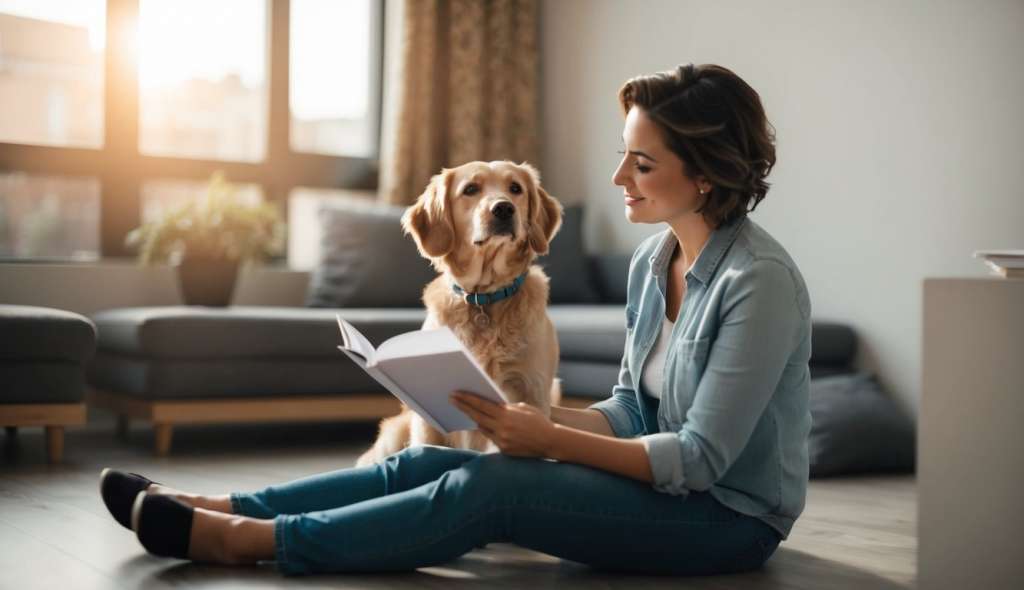 woman reading poem to her dog