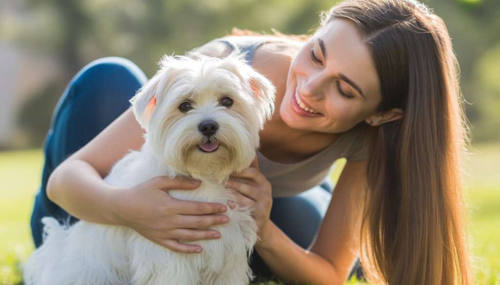 Maltese Terrier with loving owner