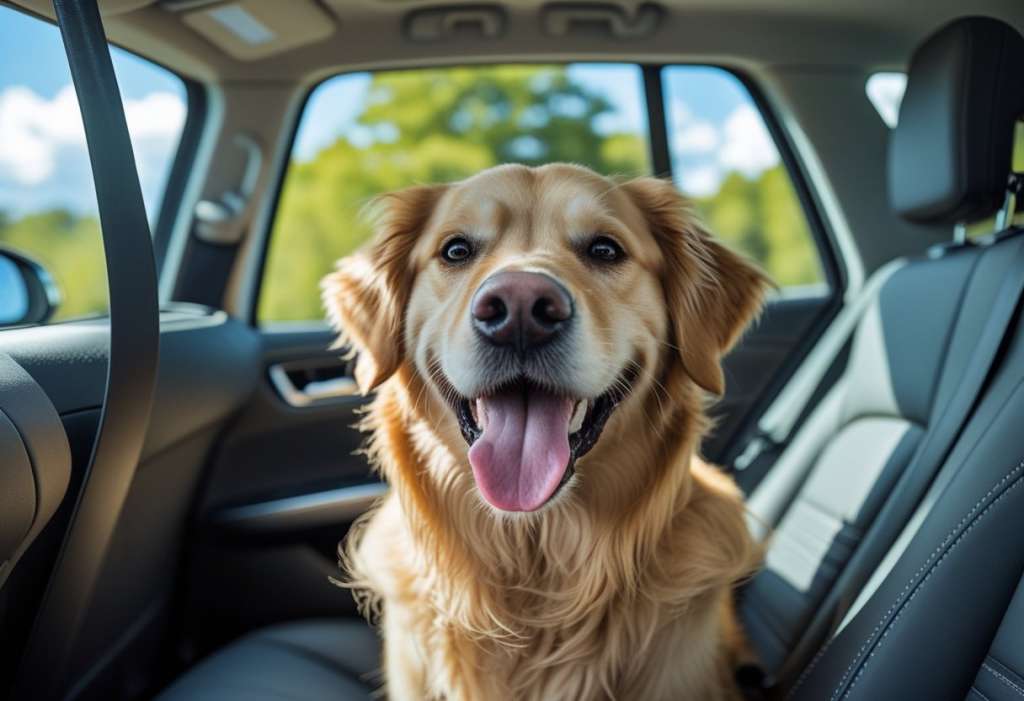 happy dog in car