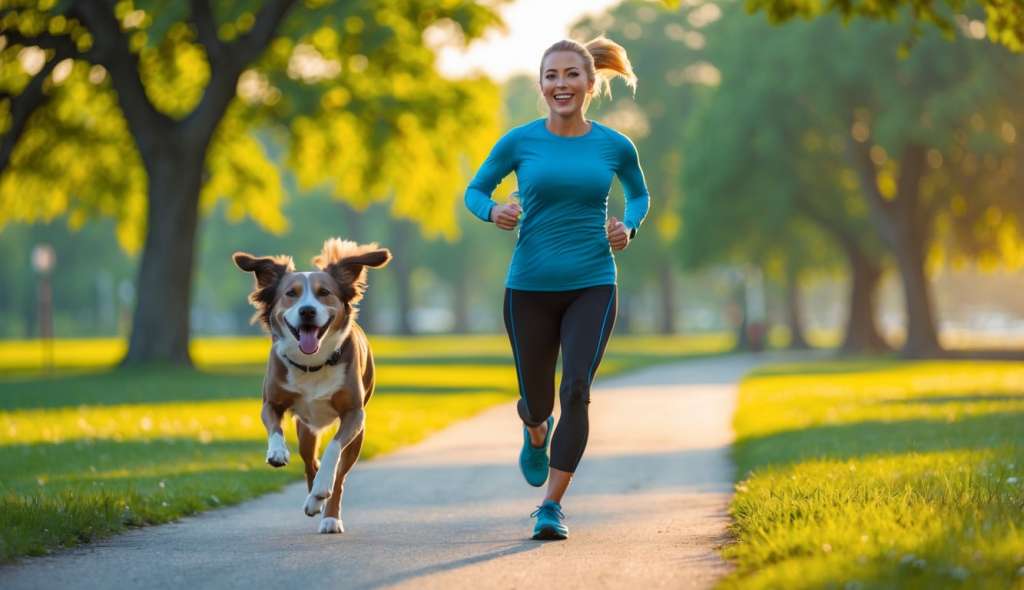 dog owner running with their dog