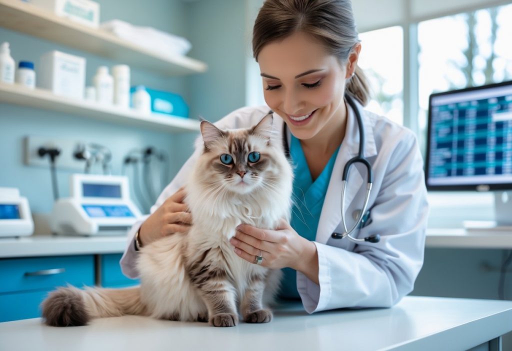 vet examining a Ragdoll cat