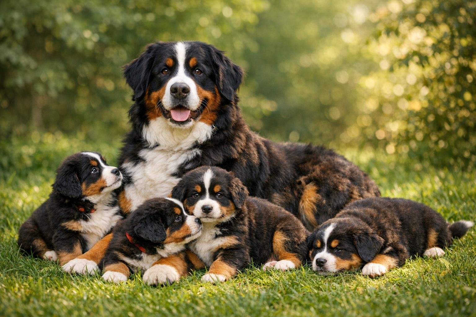 Bernese Mountain Dog with Puppies
