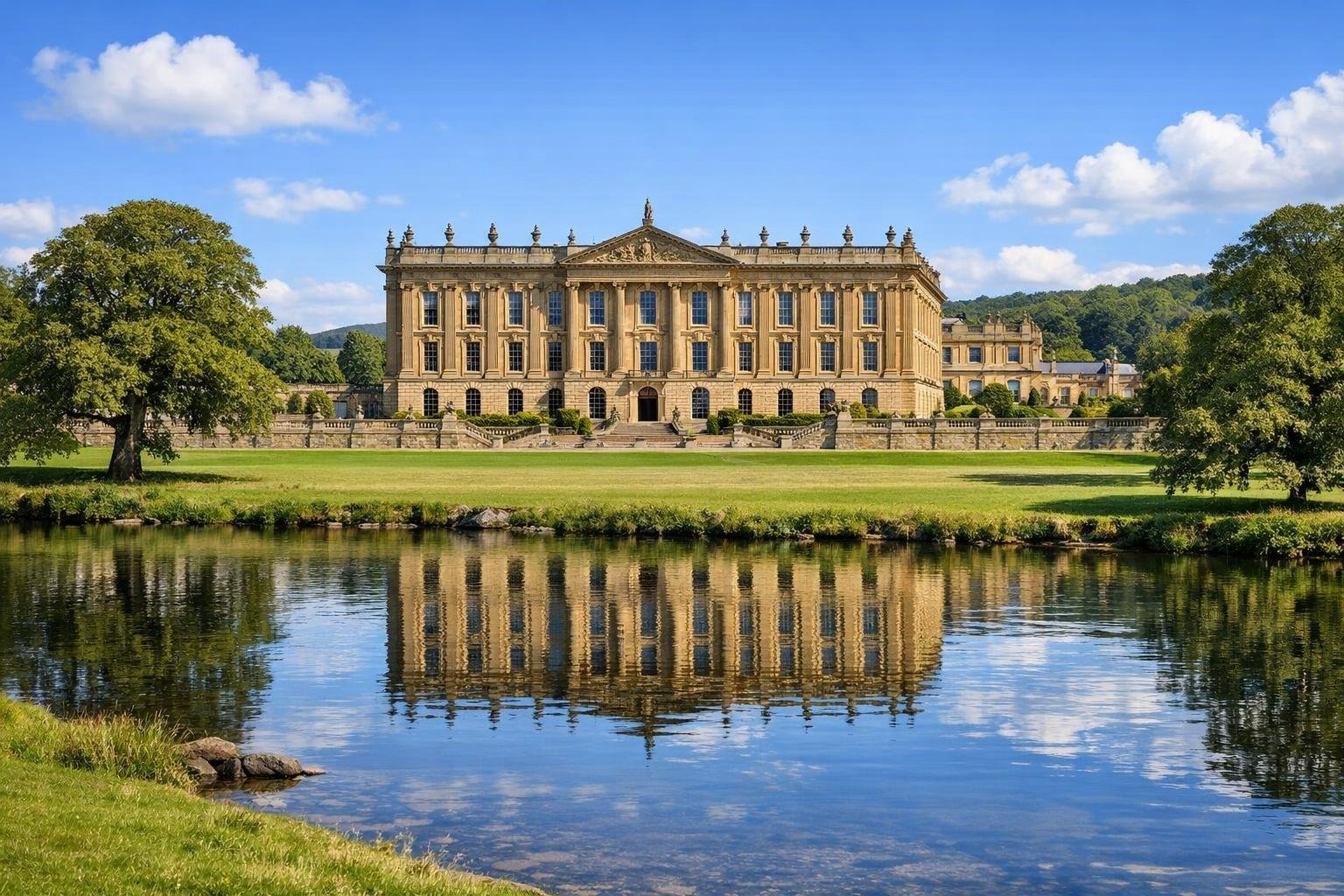 Chatsworth House overlooking the River Wye