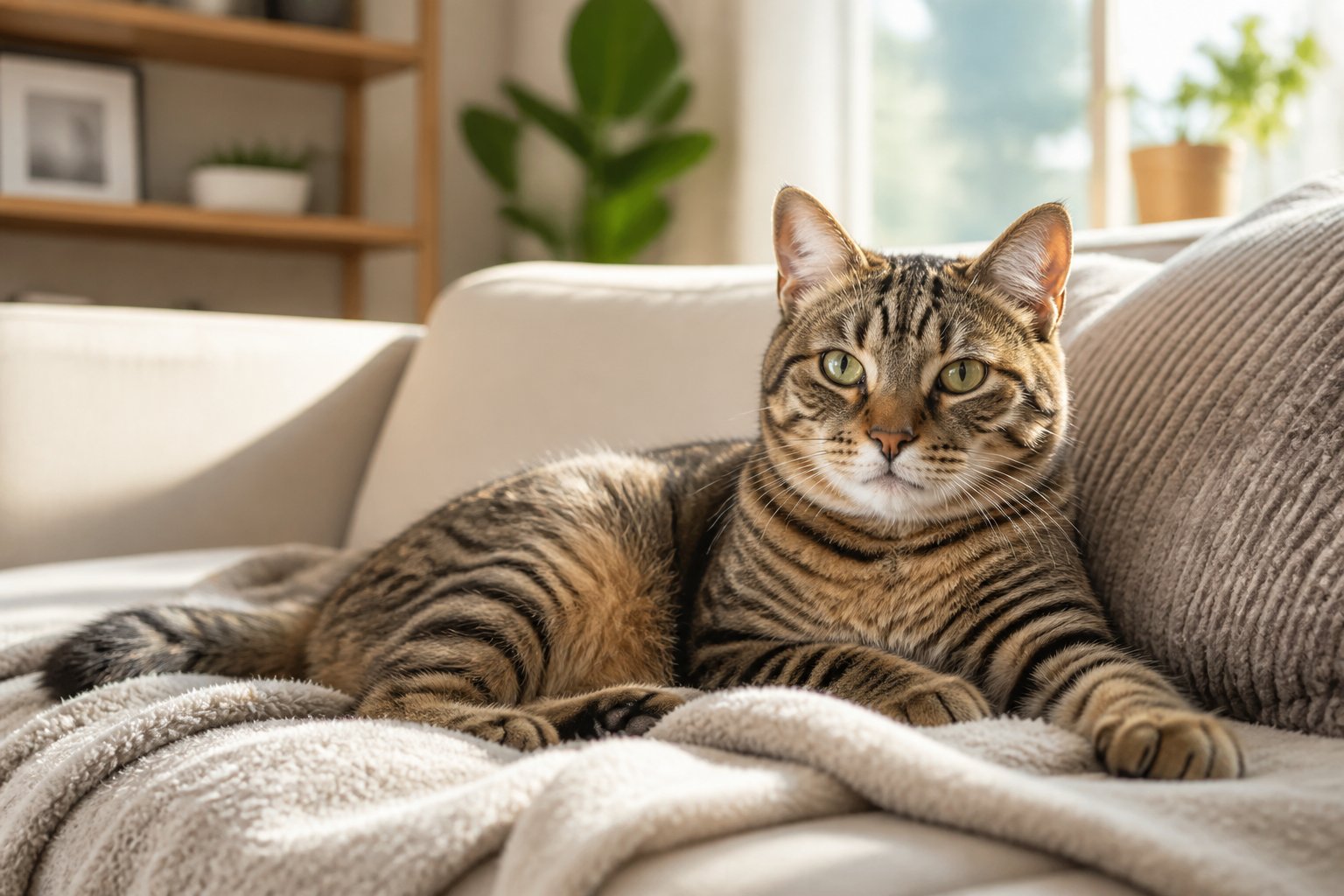 feline friend relaxing at home.