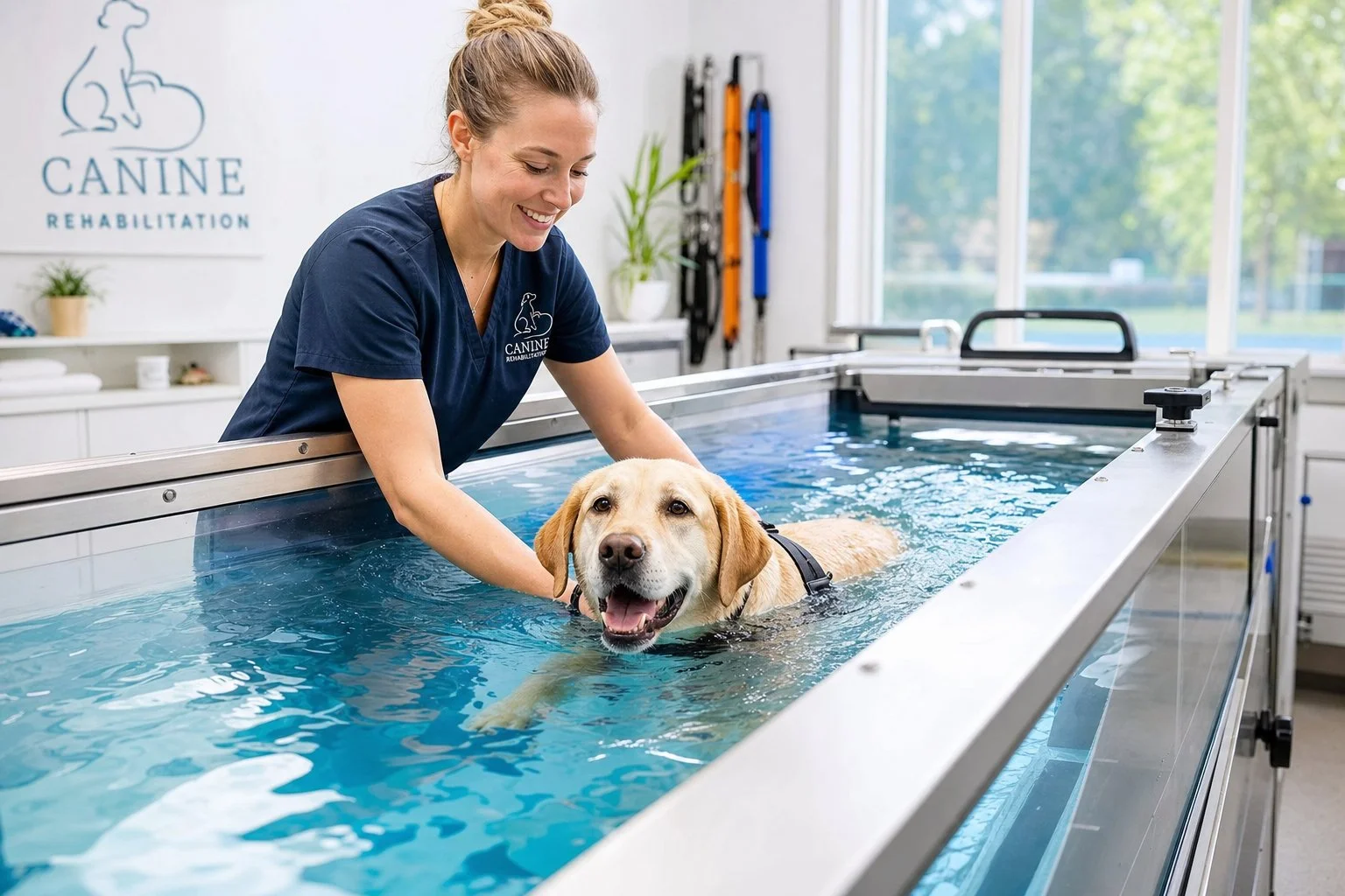Labrador being treated at dog hydrotherapy spa